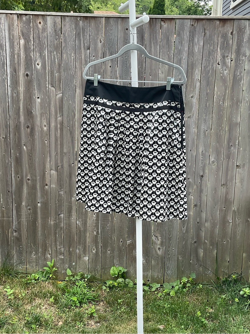 Black and White Patterned A-Line Skirt